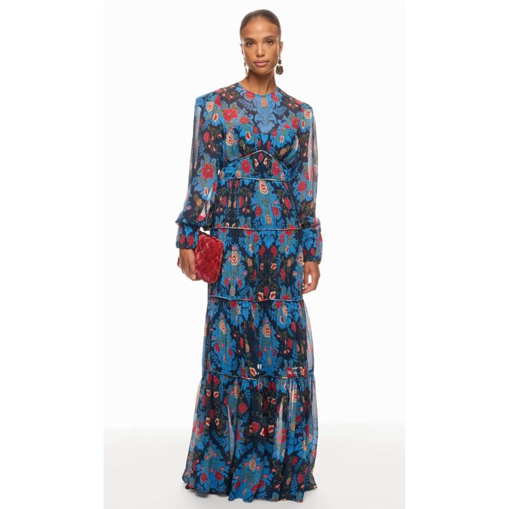 FARM Rio Blue and Red Floral Maxi Dress